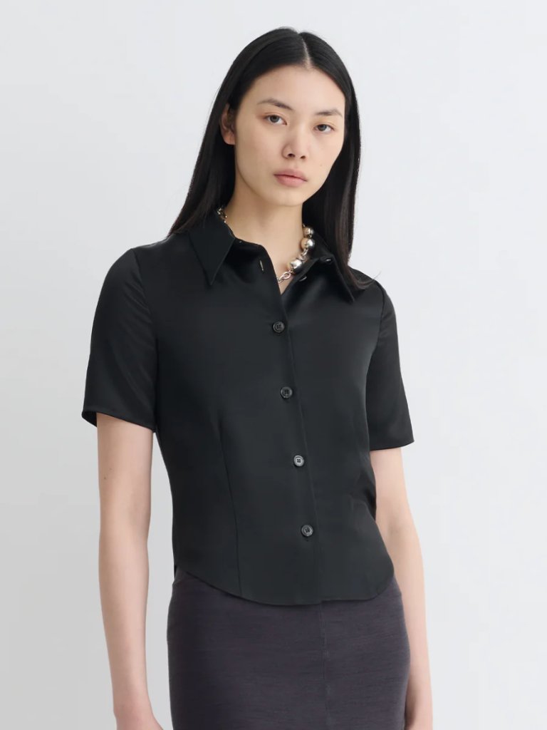 Nanushka Black Clare Slip Satin Shirt